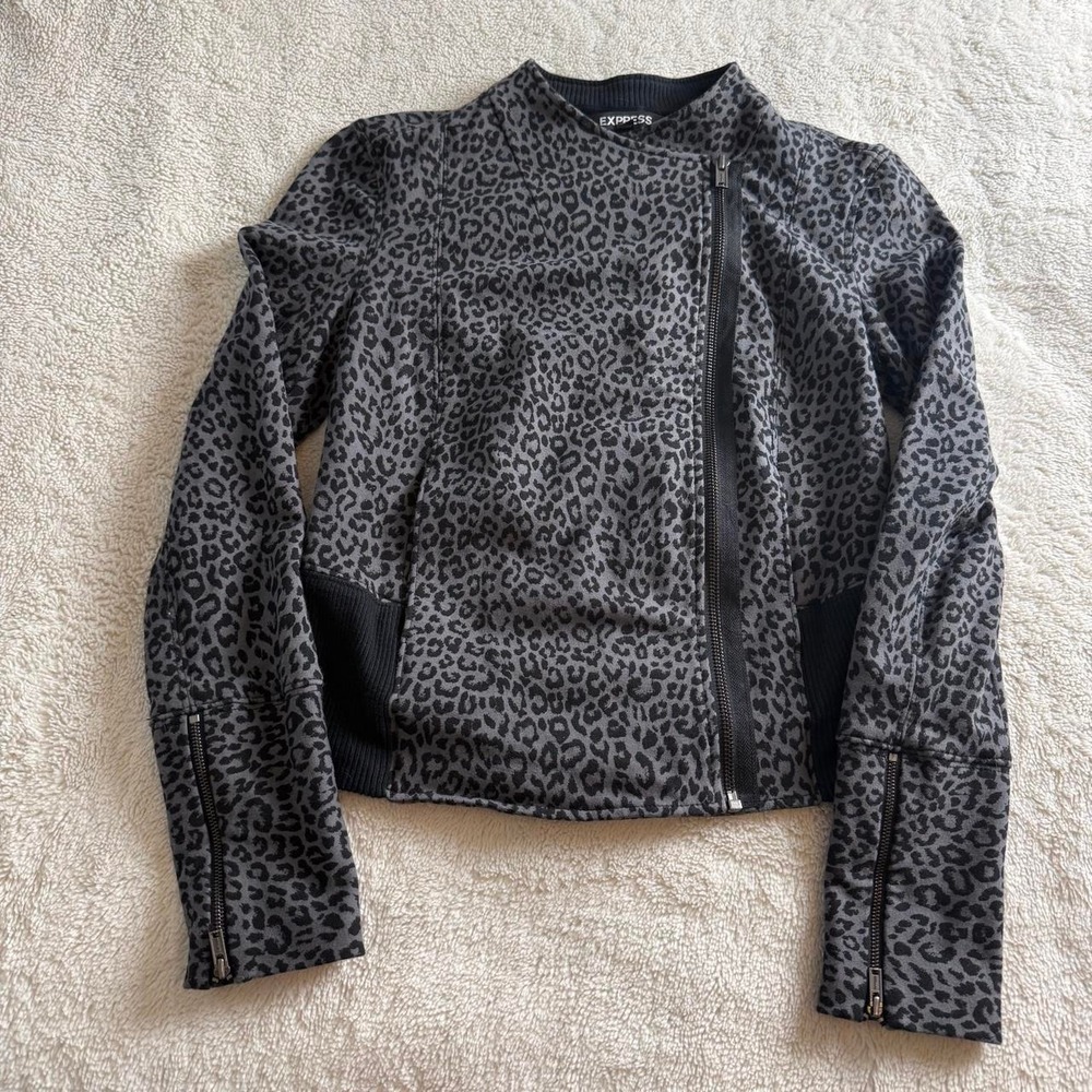 Express Leopard Print Zip Jacket Gray Size S